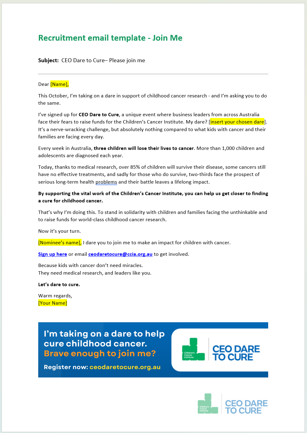 CEO Dare to Cure - Recruitment Templates